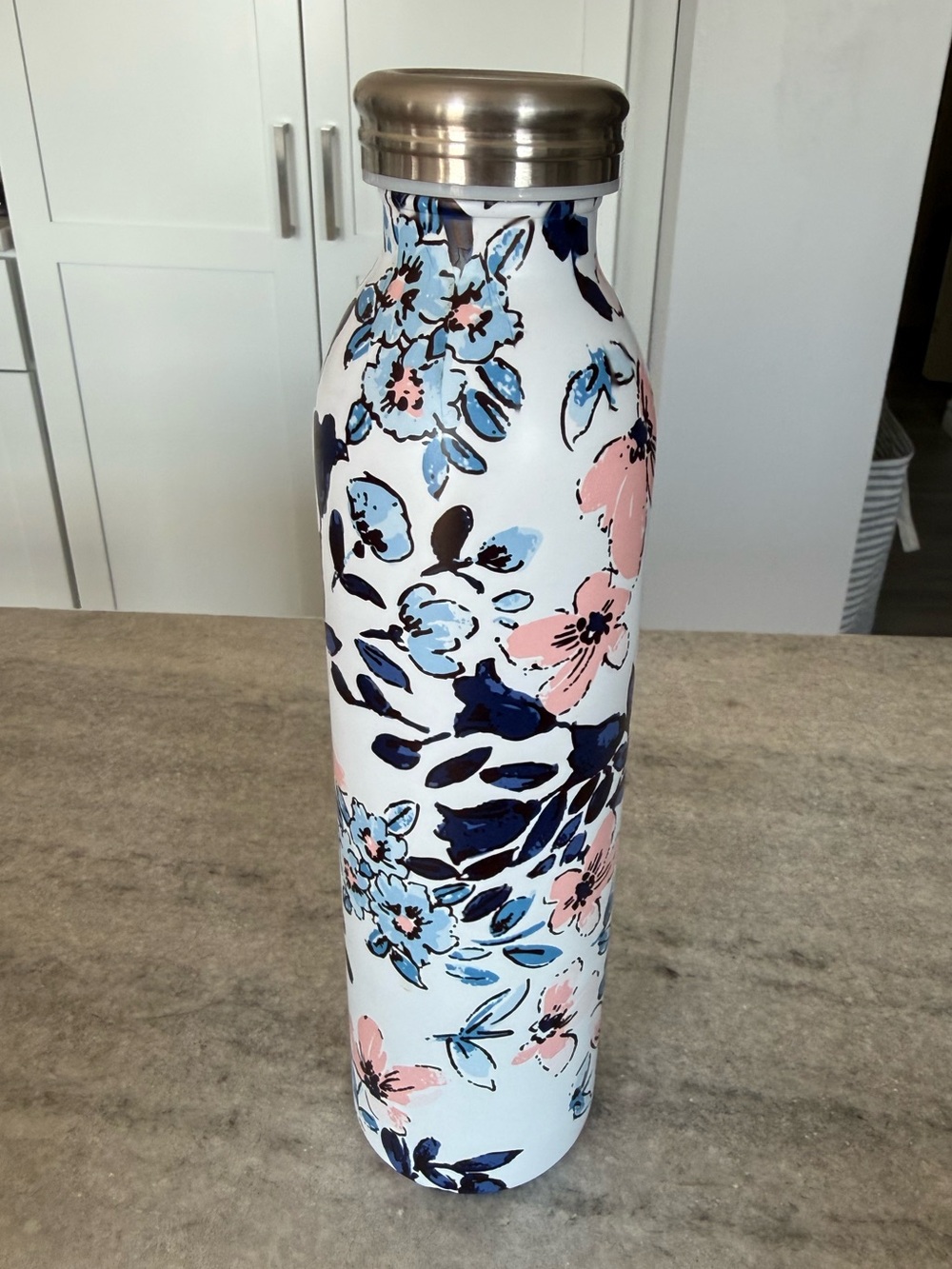 Floral Stainless Steel Water Bottle - White, Pink & Blue